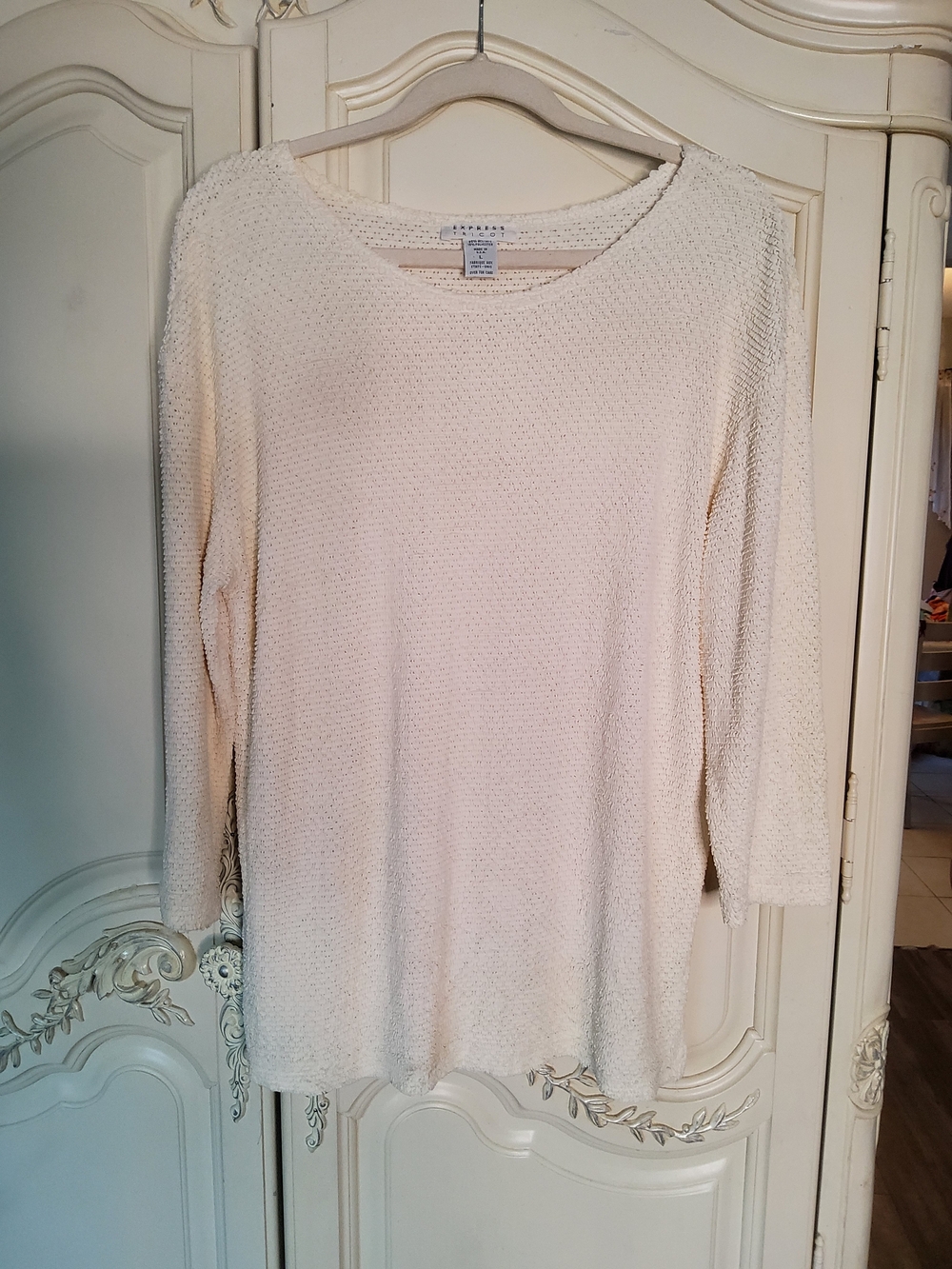 90s EXPRESS TRICOT Textured Crewneck Tunic Sweater - Cream